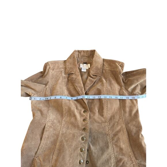 Live A Little‎ Leather Jacket Brown Suede Button Up Y2K Vintage Large Petite - Picture 10 of 12